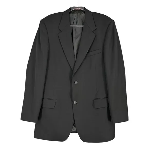 Evan Picone Black Two Button Closure‎ Notched Lapels Flap Pockets Blazer 41L