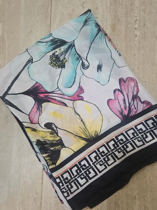 New Chico's Oversized Silky Versatile Pastel Watercolor Floral Print Shawl/Scarf