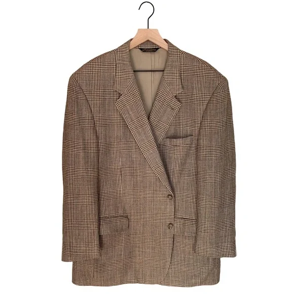 Brooks Brothers Tan Plaid Lambswool 2 Button Madison Relaxed Fit Sport Coat