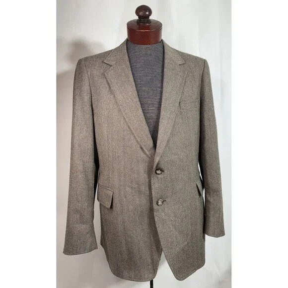 Vtg Men's 44R Brown Wool Tweed Sport Coat Jacket Blazer Herringbone Richards EUC