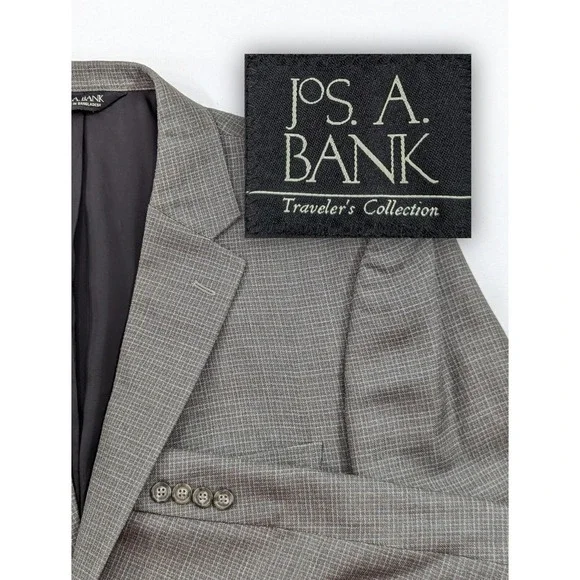 Jos. A Bank Blazer‎ Coat Sport Jacket Silk Wool Nailhead Plaid 46L 50