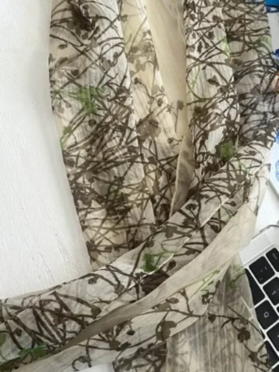 Brown Green Leaves Branches Sheer Scarf