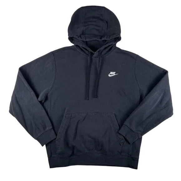 Nike Hoodie Mens Small Black Club Fleece Pullover Sweatshirt Swoosh Logo