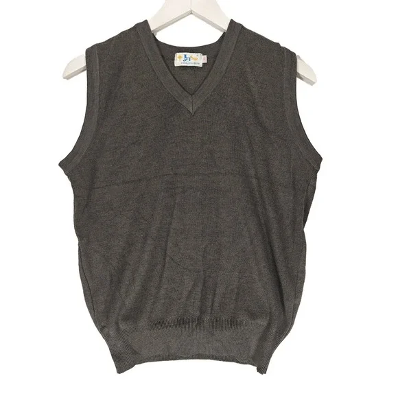 Vintage Jetstar Gray Wool Blend V-Neck Sweater Vest Mens Size 38 Charcoal Marl