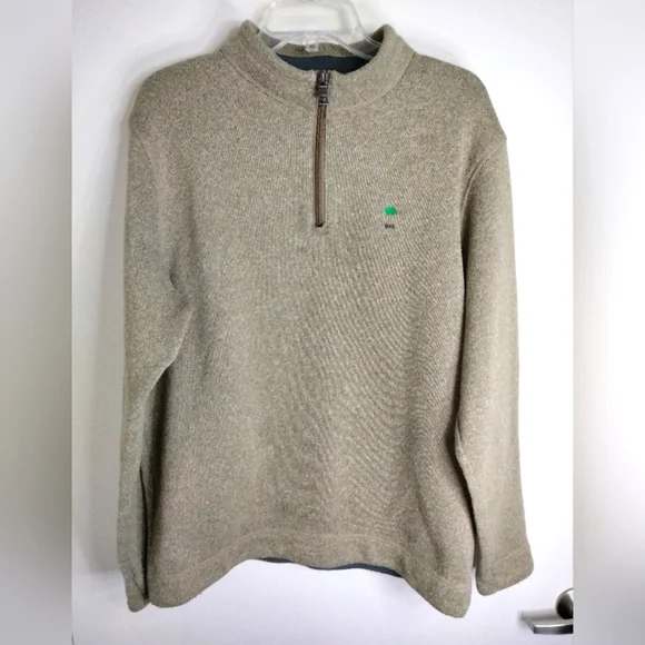 Peter Millar (Size XL) Men's Brown 1/4 Zip Mock Neck LS Fleece Pullover Sweater