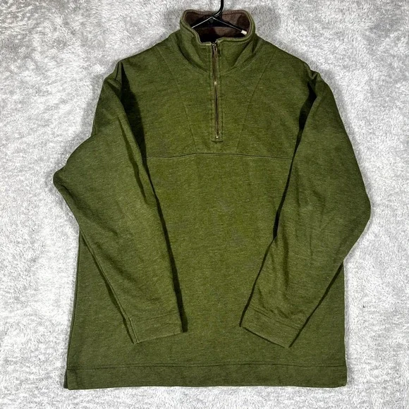 St John's Bay Sweater Mens Large Green Long Sleeve Outdoor 1/4 Zip‎ Mock Neck