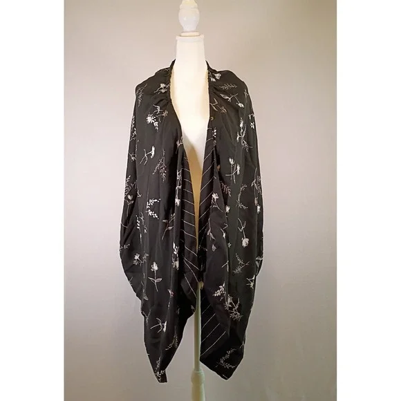 Dark Academia Valerie Stevens II Womens 22W Black Silk Floral Pinstripe Wrap