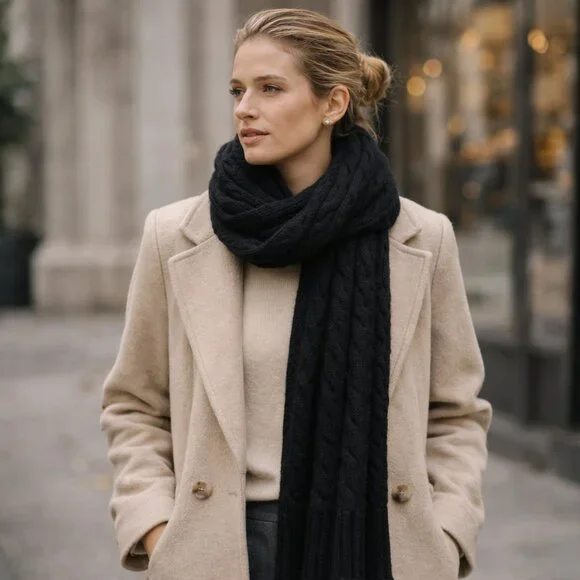 Soia & Kyo Black Cable Knit Wool Blend Scarf Wrap – One Size
