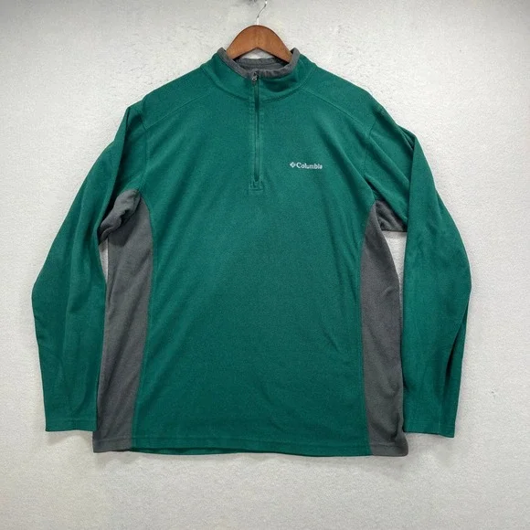 Columbia Fleece Pullover Men Large Klamath Range II Green Gray 1/4 Zip Outdoor