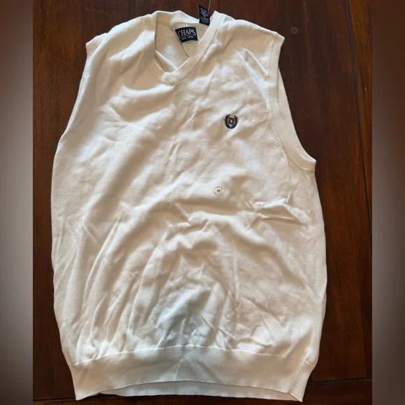 Chaps Sweater‎ Vest Mens M Cream Cotton V-Neck Preppy Coastal Minimalist Classic