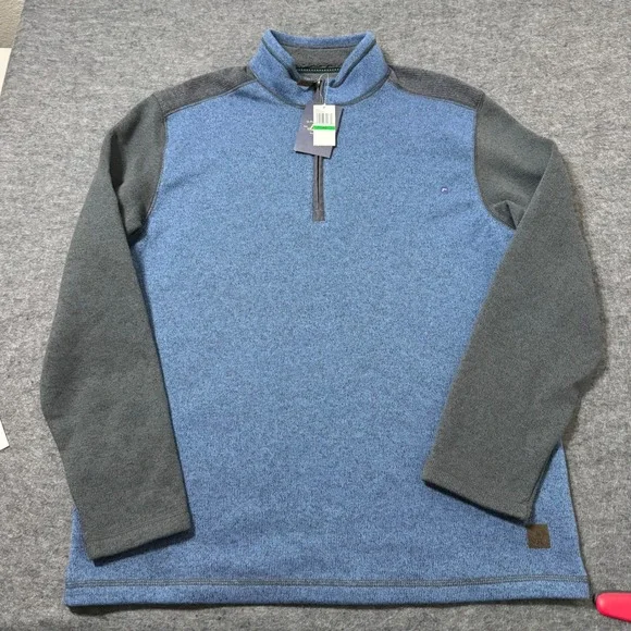 NEW G.H. Bass & Co Mens Blue Gray Quarter Zip Fleece Pullover Sweater Large