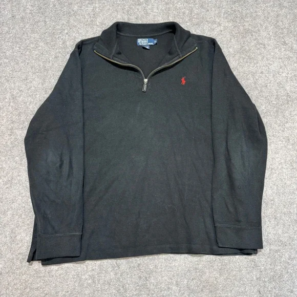 Polo Ralph Lauren Mens XL Black Quarter Zip Pullover Cotton Knit Sweater Pony