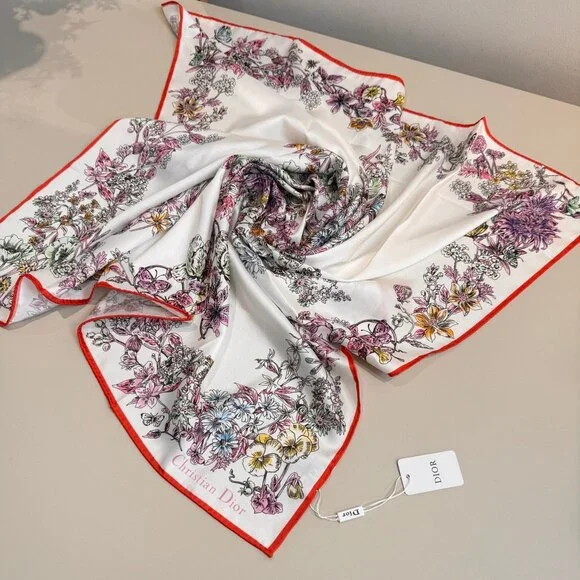 DIOR Floral Print Silk Scarf