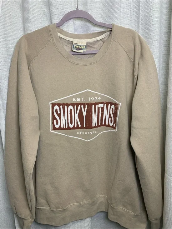 MV Sport Beige Crewneck with Brown Smoky Mtns. Graphic
