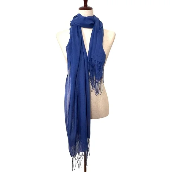 Cashmere Scarf Royal Blue‎ Lightweight Fringe Wrap Shawl Pashmina Minimalist