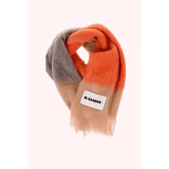 Jil Sander Tricolor Colorblock Mohair Wool Blend Scarf Quiet Luxury Artsy OS B27