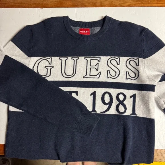 GUESS Los Angeles Mens Bruno Logo‎ Sweater, Est. 1981, Crew Neck, Knit