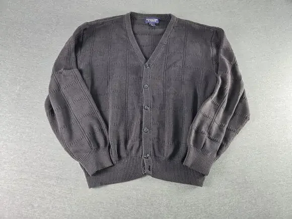 Roundtree & Yorke Cardigan Sweater Mens Large Brown Cotton V Neck Knit Grandpa