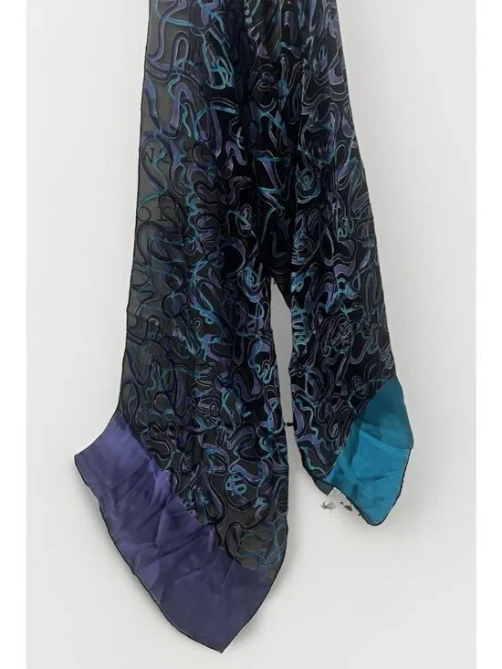 Diane Von Furstenberg Burnout Velvet Scarf / Wrap Silk Purple Teal
