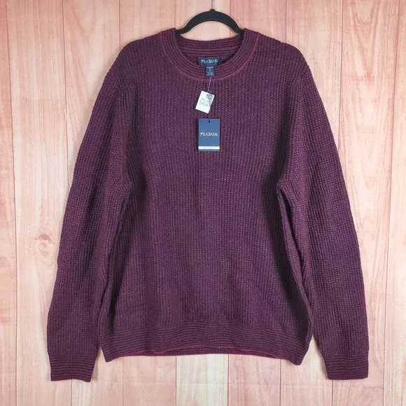 Jos A Bank Mens Sweater 2XL Red Burgundy Wool Nylon Crew Neck