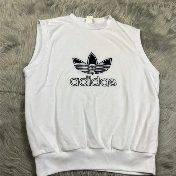Vintage 80s Adidas White Navy Pullover Sweater Vest