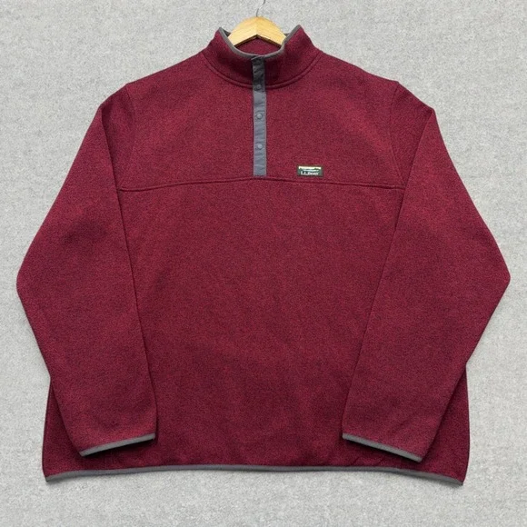 LL Bean Sweater Fleece Pullover Mens 3XL Tall Maroon Heather Snap Mock Neck