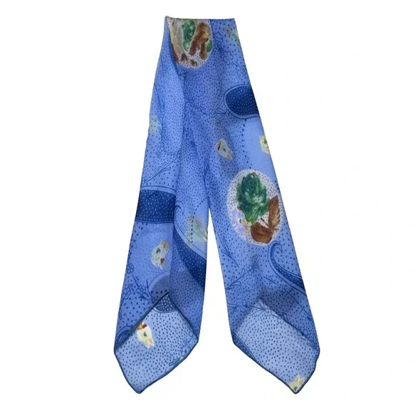 Cathy‎ 1000 Oaks California Vintage Blue Floral Sheer Oblong Neck Scarf USA