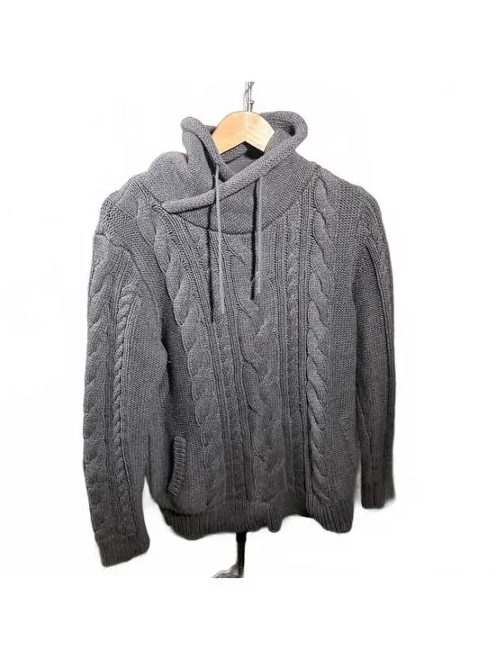 L.L.Bean Gray Cable Knit Hoodie Sweater Size Large
