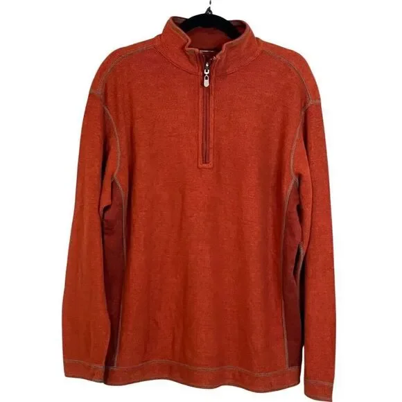 Tommy Bahama Men's Orange Quarter Zip Pullover Sweater Autumn Fall Comfy Cozy