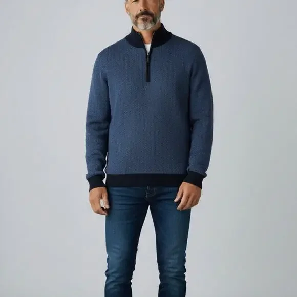 J. McLaughlin 1/4 Zip Pullover Sweater Men's Sz XL Navy Blue Coastal Prep Cotton