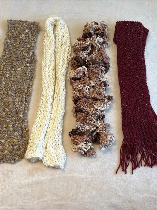 Women's Knit Scarves - Cream, Beige, Brown, Burgundy