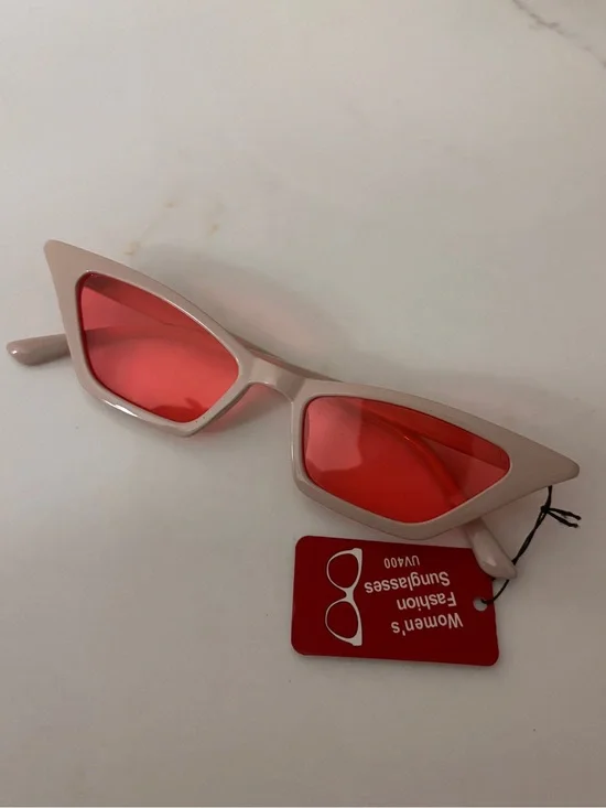 Women’s Pink Cat-Eye Sunglasses with Red Lenses