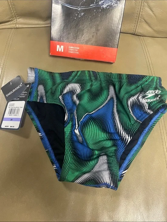 Speedo Green Blue Abstract Pattern Men's Swim Brief