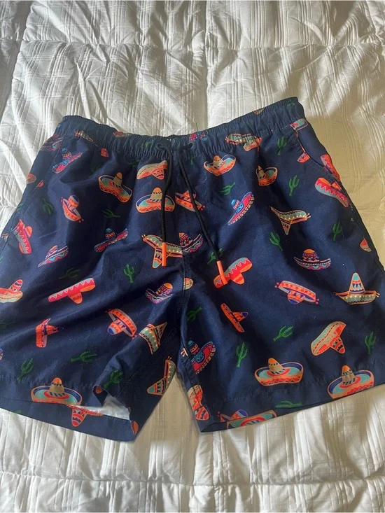 Men's Navy Sombrero Print Swim Shorts/hy