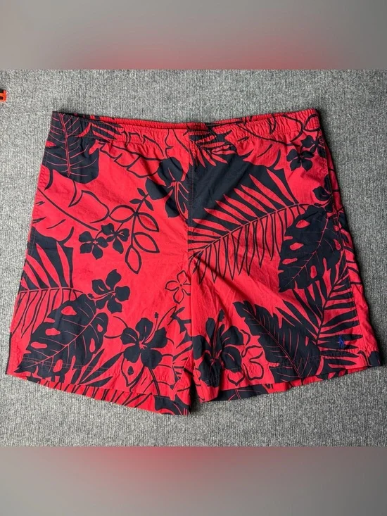 Vintage Polo Sport Red Floral Men’s Swim Trunks, Size XL