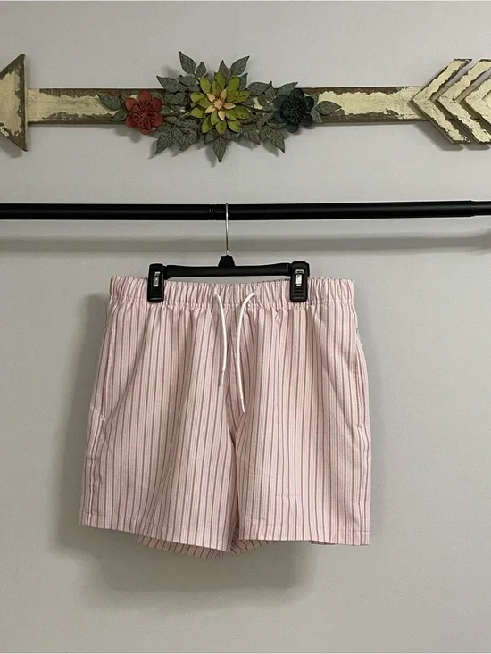Hollister Light Pink & White Pinstripe Swim Trunks