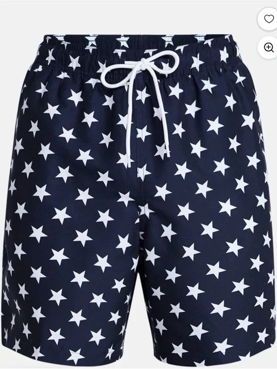 Men's Navy Star-Print Swim Trunks with White Drawstring