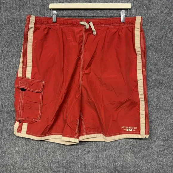 Vintage Abercrombie Swim Shorts Mens XL/2XL Red Cargo Pocket Unlined Trunks Y2K