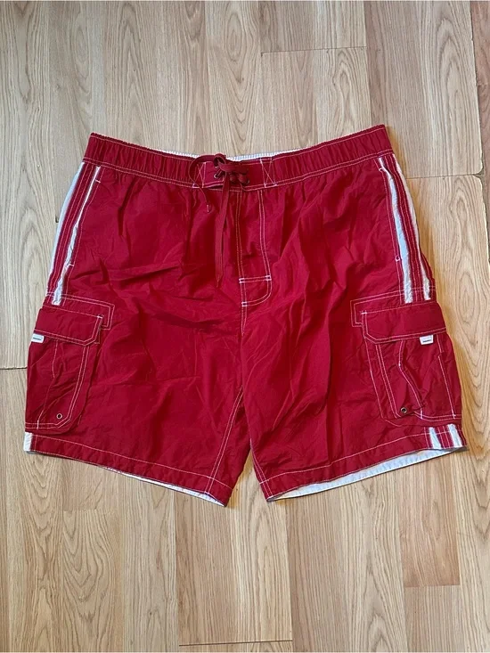 Arizona Jean Co Red Cargo Swim Trunks 3XL Board Shorts Mesh Lined EUC