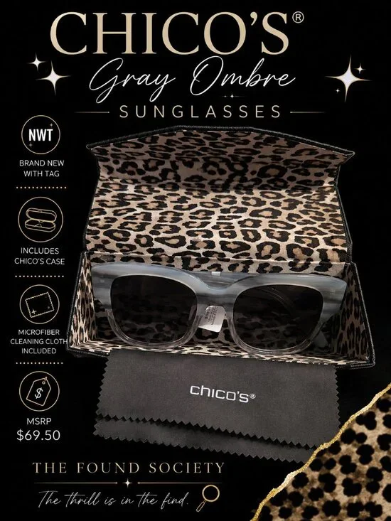 Chico's Gray Ombre Sunglasses NWT w/ Case & Cleaning Cloth MSRP $69.50
