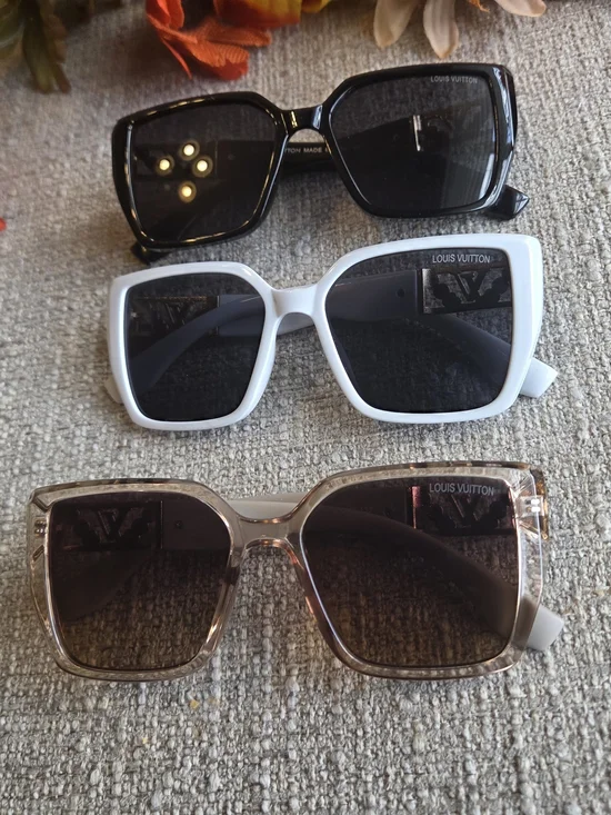 LV Women’s Oversized Square Sunglasses — Black, White, Champagne
