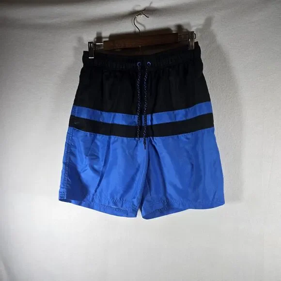 George Mens Swim Trunks Medium Blue And Black, Sizes 32-34