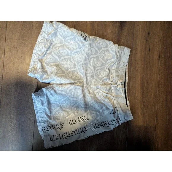 Alpinestars Hybrid Tech Board Shorts Lined Mens 34 Gray Aztec Script Print Y2K