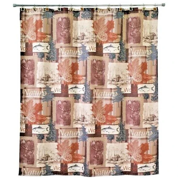 Avanti Nature Walk Shower Curtain Cloth Fabric Cabin Lodge Camp Rustic Bear Dear