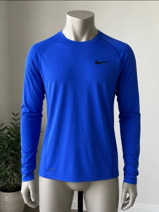 Nike Men’s Long Sleeve Swim Rash Guard - Cobalt Blue with Black Swoosh