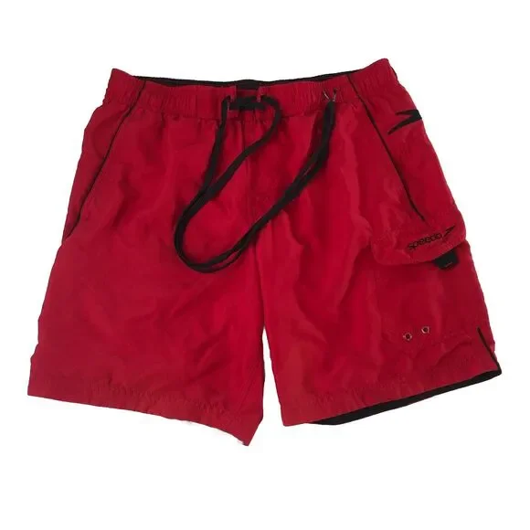 Speedo Men’s Swim Trunks Red Board Shorts Cargo Pocket Mesh Lined 7721000