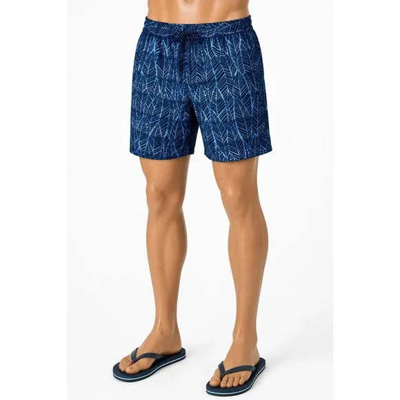 Surfside Supply Mens Blue Geometric Leaf Print Swim Trunks Small 6.5 Inseam