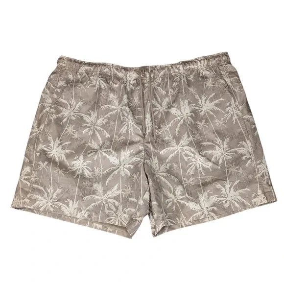 DSG Mens 2XL Rec Short Relaxed Fit 6 Inseam Palm Tree Print Tan White NWT