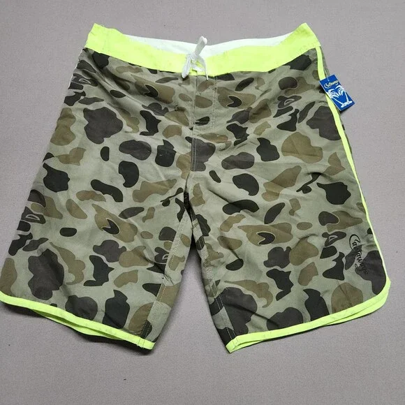 Castaways Mens Board Swim Trunks 2Xl 38 Camo Neon Yellow Polyester 140