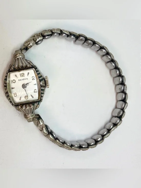 Benrus Women's Silver-Tone Vintage Bracelet Watch - Elegant Rectangular Dial